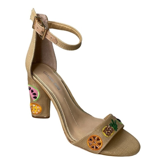 Gianni Bini Joenahtwo Straw Fruit Embellished Block Heels - 7 - Picture 1 of 5